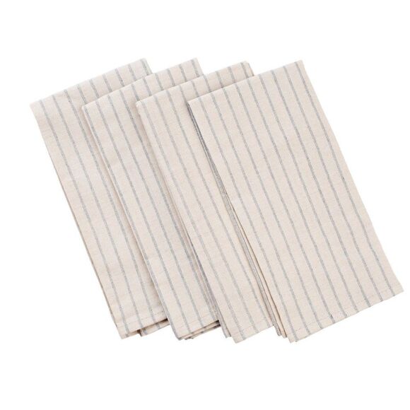 MEEMA Natural Striped Cotton Kitchen Napkins Upcycled Denim and Cotton Set of 4 - Picture 1 of 7